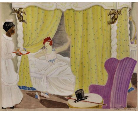 ***VIOLA PATERSON (1899-1981) - Watercolour - "The Hat" - A maid discovering her mistress's secret, signed and titled in penc