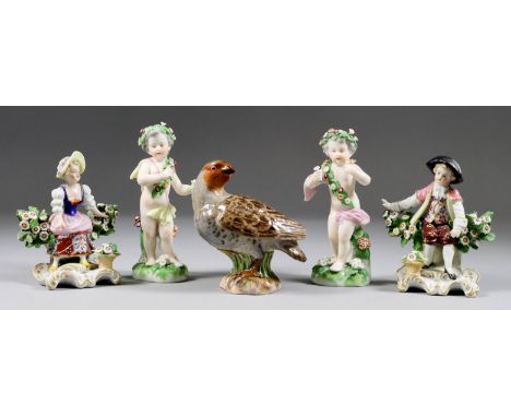 A Meissen Porcelain Figure, 19th/20th Century, of a grey partridge 3.5ins high (blue crossed swords mark and incised number 4