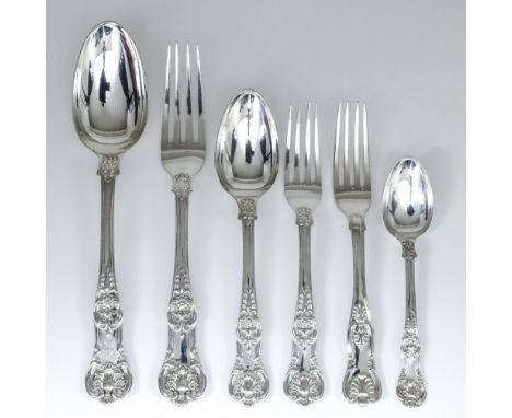 A William IV Silver Queens Pattern Part Table Service, by William Eaton, London 1836, comprising - twelve table spoons, twelv