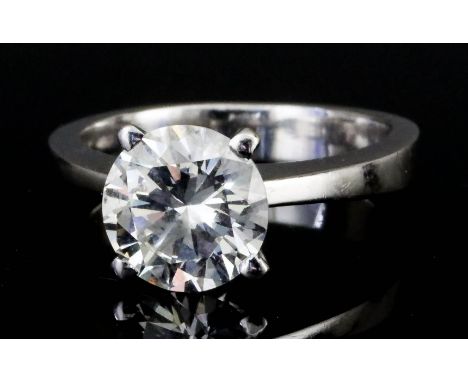 A Solitaire Diamond Ring, Modern, in 18ct white gold mount, set with a round brilliant cut diamond, 2.54ct, size P, gross wei