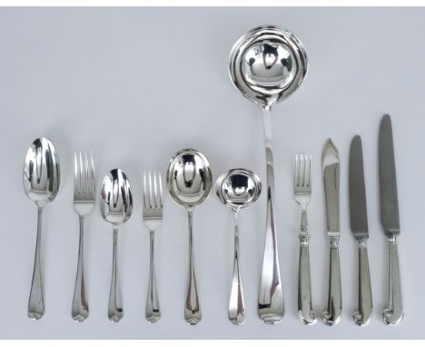 A George V Silver Hanoverian Pattern Table Servicefor twelve place settings, by Reid &amp; Sons, London 1932, comprising - ei