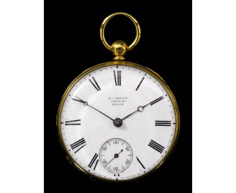 A Victorian 18ct Gold Cased Open Faced Pocket Watch by E.I. Dent of London, No. 12652, the white enamel dial with Roman numer