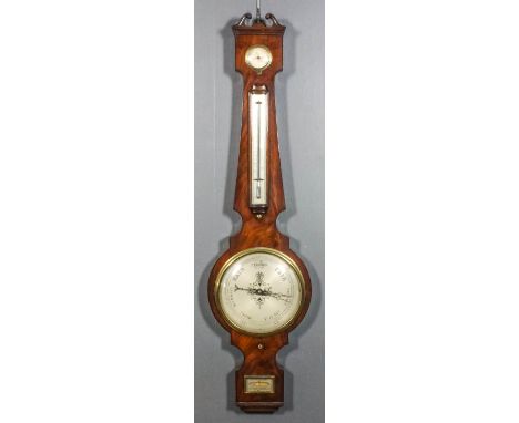 A Mahogany Cased Wheel Barometer, Thermometer and Hydrometer, Early Victorian, by P. Carughi, 128 High Holborn, London, with 