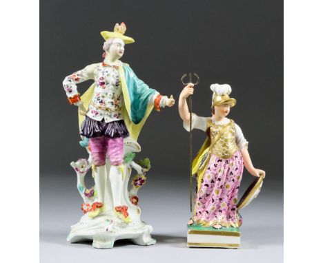A Derby Porcelain Figure of Male Ranelagh Dancer, Late 18th Century, circa 1770, 8.5ins high, patch marks, and a Derby porcel