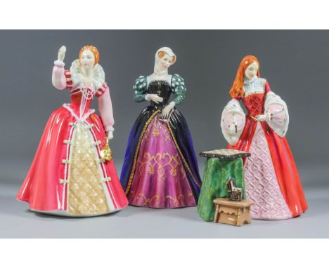 Three Royal Doulton Limited Edition Bone China Figures - "Mary, Queen of Scots" (HN3142), 9ins high, "Princess Elizabeth" (HN