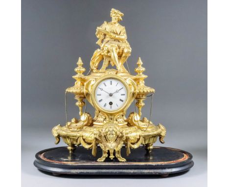 A French Gilt Metal Cased Mantel Timepiece, 19th Century, No. 1571, the 3ins diameter white enamel dial with Roman numerals, 