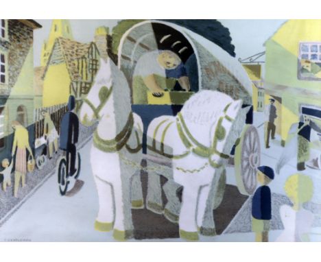 TOM GENTLEMAN (1882-1966) - Coloured lithograph - "The Grey Horses, SP11", 16.25ins x 23.25ins, in oak frame and glazed