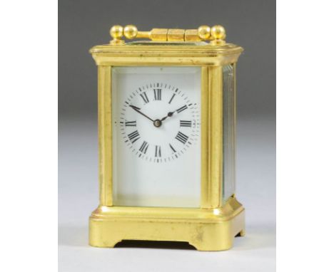 A French Miniature Carriage Timepiece, Late 19th Century, the white enamel dial with Roman numerals, to the eight day single 