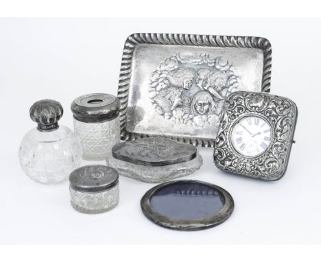 An Early 20th Century Plated Cased Keyless "Goliath" Pocket Watch in Silver Fronted Case, and mixed silverware, the pocket wa