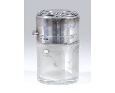 An Edward VII Glass and Silver Mounted Cylindrical Scent Bottle, by Levi &amp; Salaman, Birmingham 1903, of Art Nouveau desig