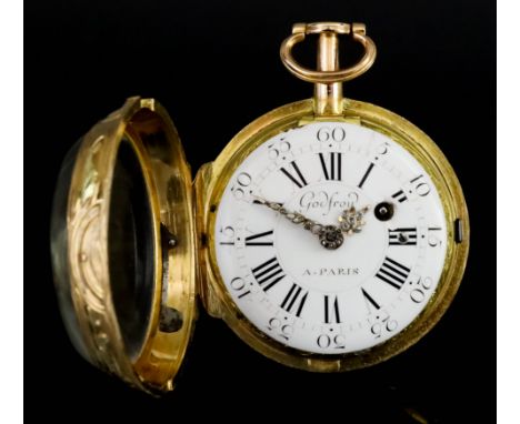 A Late 18th/Early 19th Century French Gold Coloured Metal Cased Repeating Pocket Watch, the white enamel dial signed "Godfroy