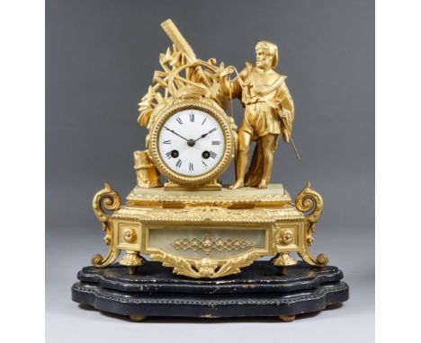 A French Gilt Metal and Cream Alabaster Cased Mantel Clock, 19th Century, by C. J. &amp; Co, No. B194, the 3ins diameter whit