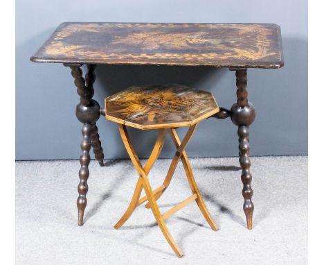 A Fern Ware Octagonal Folding Occasional Table and Two Other Fern Ware Tables, the octagonal table on stained wood base with 