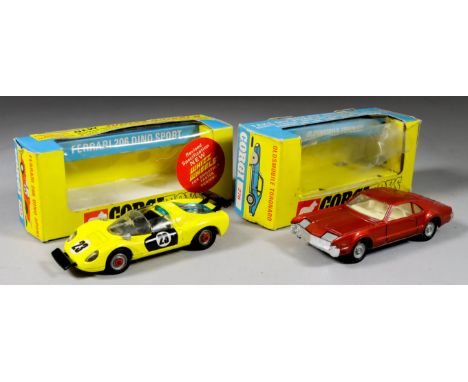 Two Corgi Diecast Models, Ferrari 206 Dino Sport No. 344 and Oldsmobile Tornado No. 276, both in original boxes