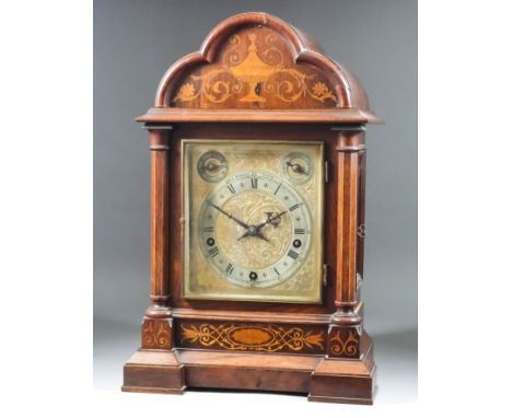 A German Inlaid Rosewood Cased Mantel Clock, Late 19th Century, by Winterhalder &amp; Hofmeier and retailed by A. C. Minshall