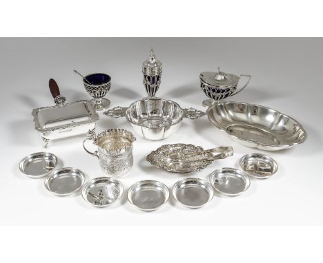 A George V Silver Circular Two-Handled Porringer, and mixed silverware, the porringer by C. S. Harris &amp; Son Ltd, London 1