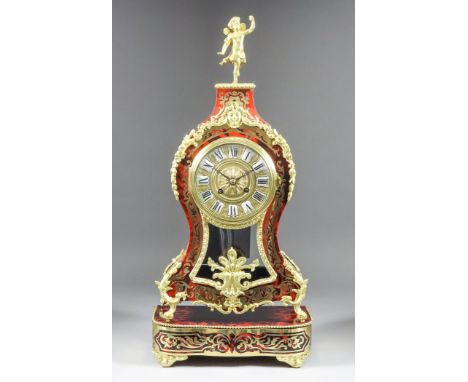 A French Red Tortoiseshell Boulle Mantel Clock, Late 19th Century, by S. Marti &amp; Cie, No. 1329, of Louis XV design, the 4