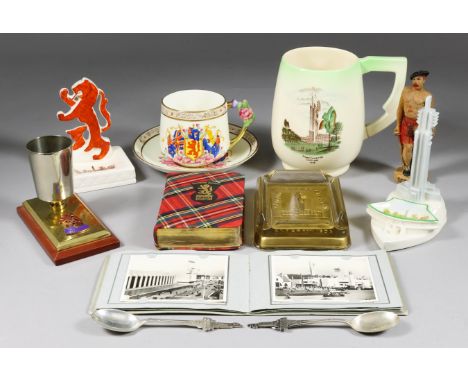 A Small Collection of Items from the 1938 Empire Exhibition, Scotland, including Carlton ware pottery mug transfer printed in