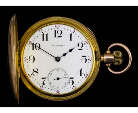 A George V 9ct Gold Half Hunting Cased Keyless Lever Pocket Watch, the white enamel dial with Roman numerals and subsidiary s