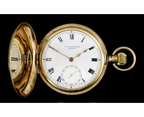 A George V 18ct Gold Half Hunting Cased Keyless Lever Pocket Watch by Manoah Rhodes & Sons Ltd. of Bradford, No. 52537, the w