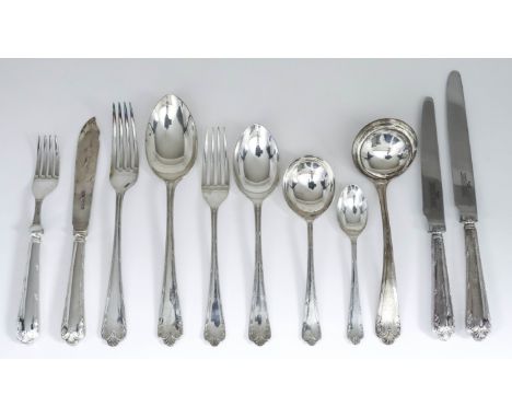 An Elizabeth II Silver Table Service for Eight Place Settings, by Roberts &amp; Belks, Sheffield 1967, the handles with shell