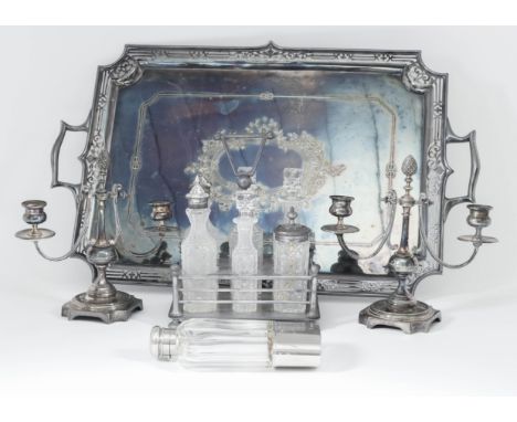 A Pair of French Plated Two Light Candelabra, and mixed plated ware, the candelabra by Armand Frenais, with pineapple pattern