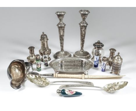 A Late George III Silver Oval Tea Pot Stand, and mixed silverware, the stand by Henry Chawner, London 1795, with moulded rim,