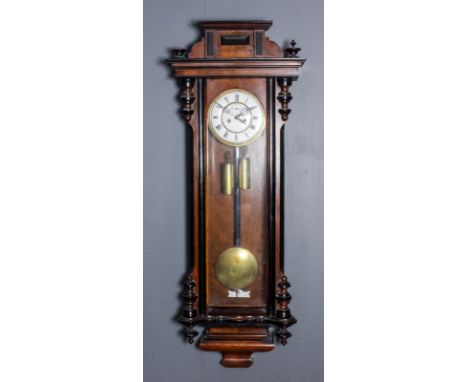 A Walnut and Ebonised Cased "Vienna Regulator, Late 19th Century, the 6.5ins diameter white enamel dial with Roman numerals, 