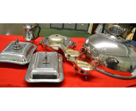A silver plate meat cover with Stag crest, together with a quantity of assorted silver plate&nbsp;