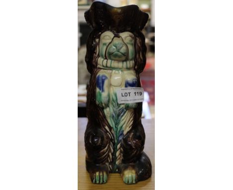 A Wheildon type ceramic Toby Dog, moulded jug 24.5 cm high