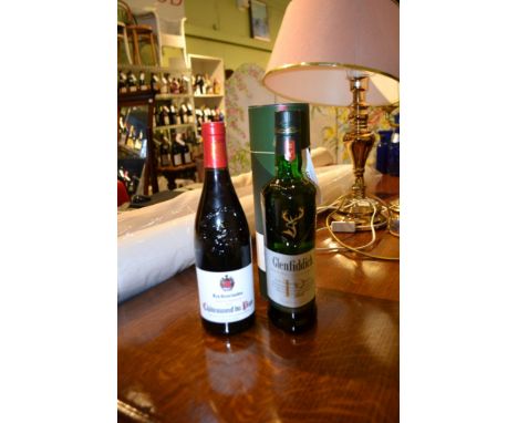 Glenfiddich Single Malt Scotch Whisky in presentation tube, 1 bottle Chateauneuf du Pape, Les Courlandes 2023, 1 bottle