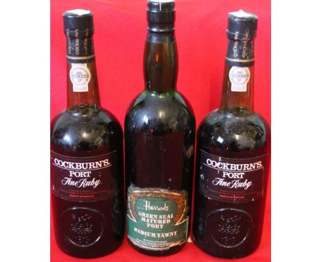 Cockburn's Fine Ruby Port, 2 bottles Harrods Green Seal Matured Port, 1 bottle  