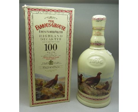 The Famous Grouse Finest Scotch Whisky Highland Decanter, to commemorate 100 years, sealed with contents, boxed