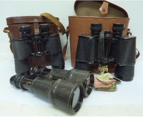 A pair of binoculars, Army & Navy, Paris, a pair of Tecnor 10x50 binoculars, cased and a pair of Wrayvu binoculars, 9x40, wit