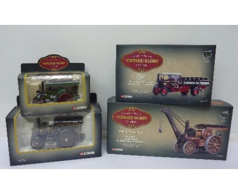 Four Corgi Vintage Glory of Steam models including Fowler B6 Crane Engine, (Wolverhampton Wanderer), all boxed