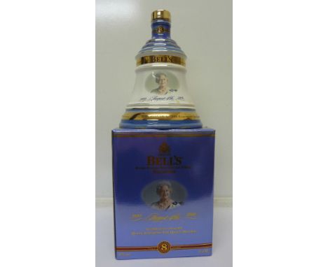 A Bell's Extra Special Old Scotch Whisky Decanter, celebrating 100 years, Queen Elizabeth The Queen Mother, sealed with conte