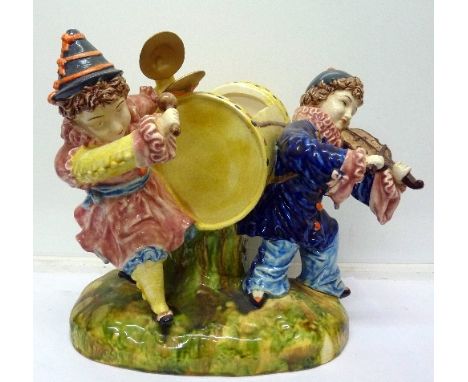A majolica planter, two children playing instruments, height 31cm