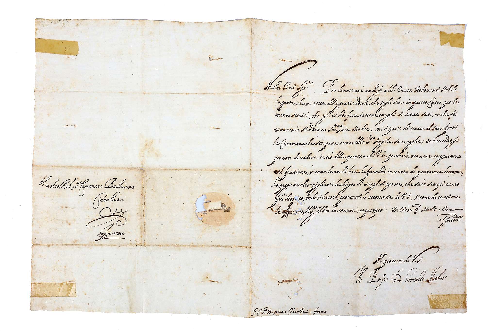 MEDICI FAMILY. Correspondence, 1622-1824. 12 manuscript letters from
