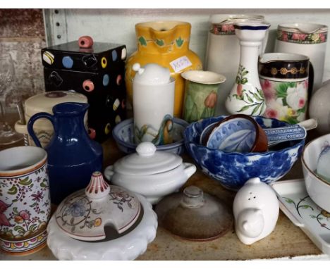 SHELF WITH QTY OF CHINAWARE INCL; JUGS, BOWLS ETC