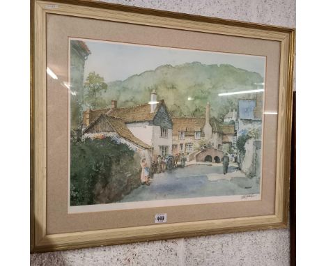 PENCIL SIGNED COLOUR PRINT OF A BUSY VILLAGE SCENE, SIGNED STURGEON  WITH EMBOSSED FINE ART GUILD STAMP