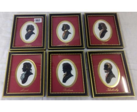 SET OF 6 GILT TINTED PORTRAIT SILHOUETTES OF THE GREAT COMPOSERS, SIGNED  IN PENCIL 