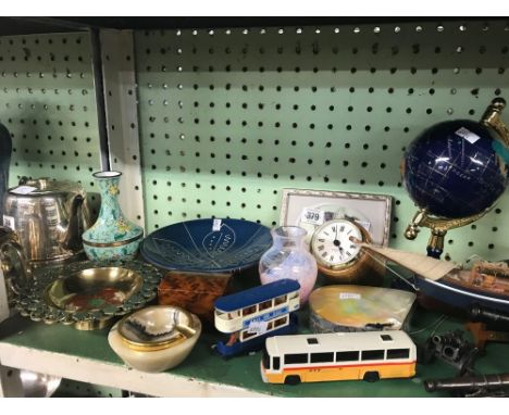 SHELF OF MODEL BOATS, GLOBE, IMITATION MODEL CANNON'S ETC