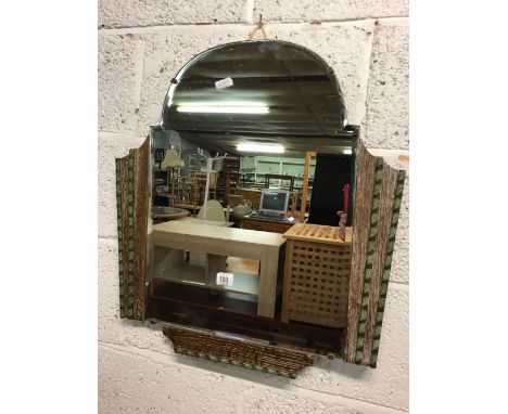 ART DECO ARCHED BEVELLED MIRROR WITH WOODEN SIDE PANELS