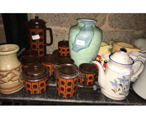 SHELF OF MIXED CHINA INCL; COFFEE SET, JUGS ETC