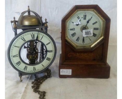 OAK MANTLE CLOCK, MODERN BLACK METAL WALL CLOCK WITH PENDULUM &amp; WEIGHT, GLAZED WOODEN FRAMED DISPLAY CASE WITH KALLIGRAPH