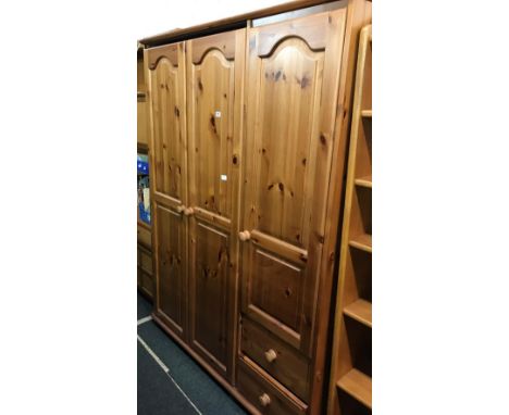 PINE 3 DOOR WARDROBE WITH SHELF &amp; 2 DRAWERS