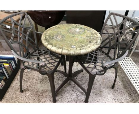 MATCHING PATIO GARDEN SET WITH TILED TOP TABLE &amp; 2 CHAIRS A/F