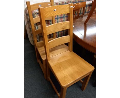 PAIR OF BEECH WOOD  LADDER BACK CHAIRS &amp; ANOTHER LIGHT COLOURED BEECH WOOD DINING CHAIR