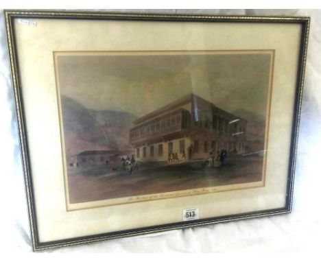 COLOUR PRINT OF THE RESIDENCE OF THE TENANT GOVERNOR OF HONG KONG  1846