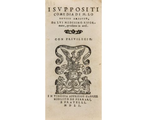Ariosto Lodovico) - I Suppositi, Comedia,  device on title and at end, 4 final blank ff. present, A6 & 7 repaired at foot, so